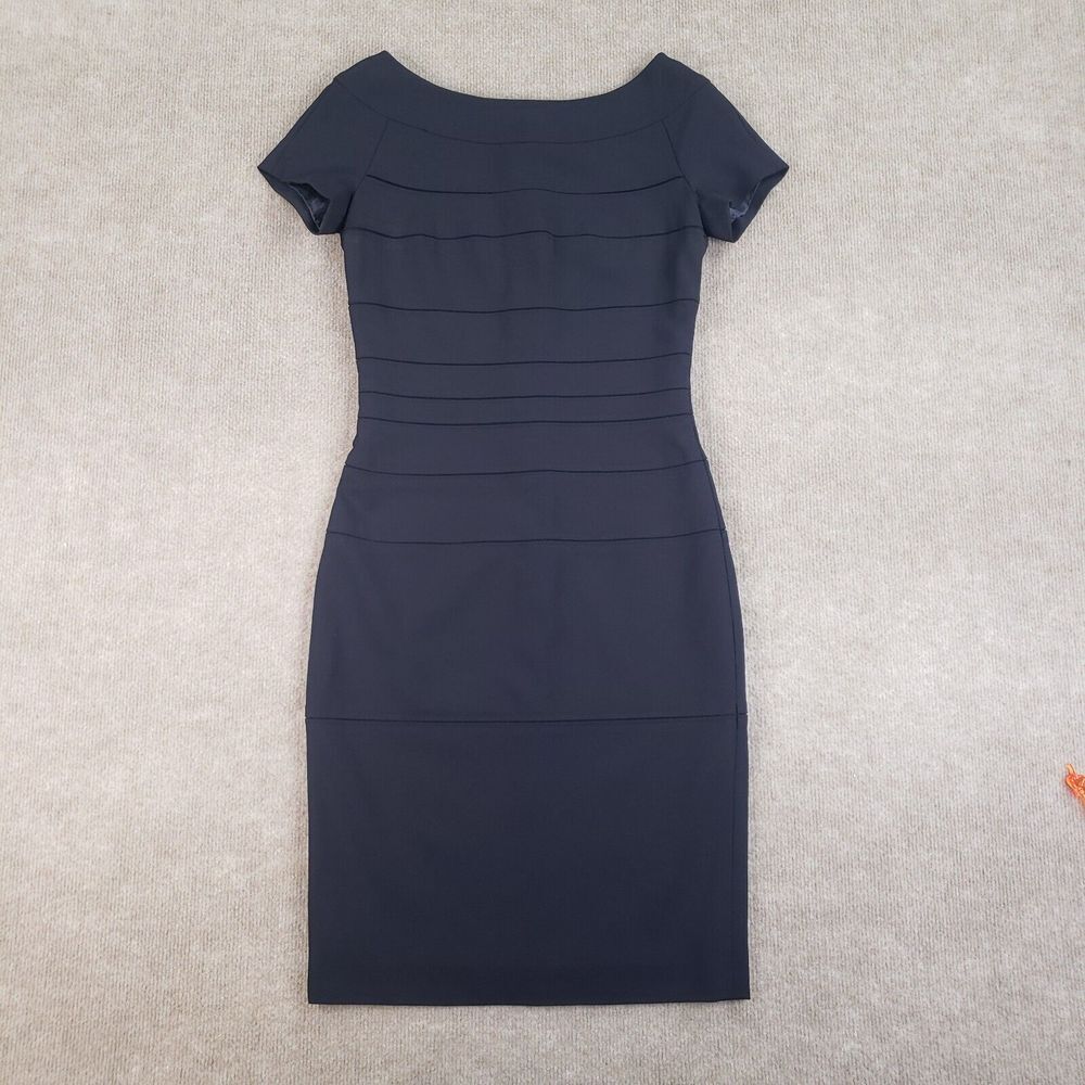 Escada Shift Dress Women Size EU 34 Blue Midi Short Sleeve Stretch Zipper Luxury